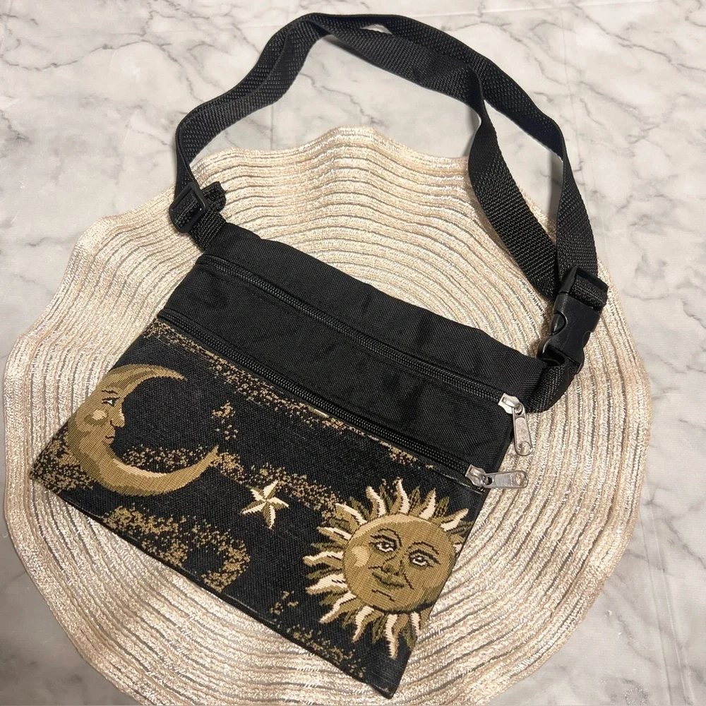 Sun and Moon Face Witchy Celestial Goth Alternative Shoulder Canvas Bag Zip